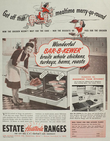 1945 Heatrola Bar-B-Kewer Range Oven Ad
