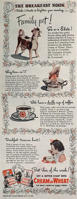 1945 Cream of Wheat Ad ~ Elsie Cow Creamer