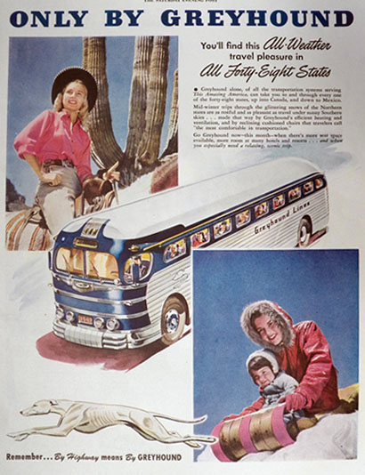 1947 Greyhound Bus Ad ~ All Weather Travel