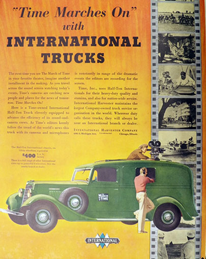 1936 International Harvester Truck Ad ~ "The March of Time" Film