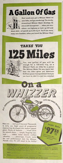 1947 Whizzer Bicycle Motor Motorcycle Ad