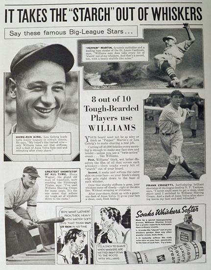 1936 Williams Shaving Cream Ad ~ Honus Wagner, Lou Gehrig