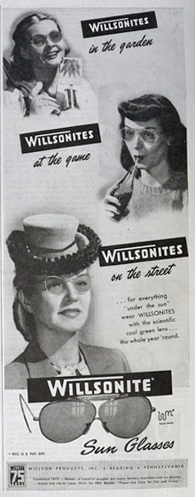 1946 Vintage Willsonite Sunglasses Ad
