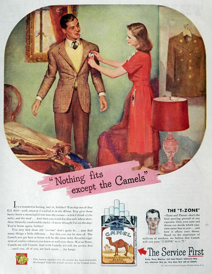 1945 Camel Cigarettes Ad ~ Soldier's Clothes Don't Fit