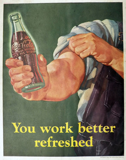 1942 Coca Cola Coke Ad ~ Worker Rolls Up Sleeves
