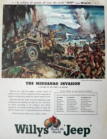 1945 Willys Jeep Ad ~ Mindanao Invasion