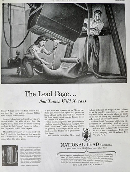 1945 National Lead Ad ~ WWII Lead "Cages" for X-Rays