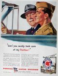 1943 WWII Pontiac Motor Division Ad ~ Soldier Drives with Dad