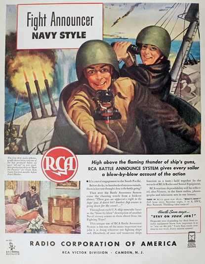 1943 WWII RCA Radio Ad ~ Navy Fight Announcer