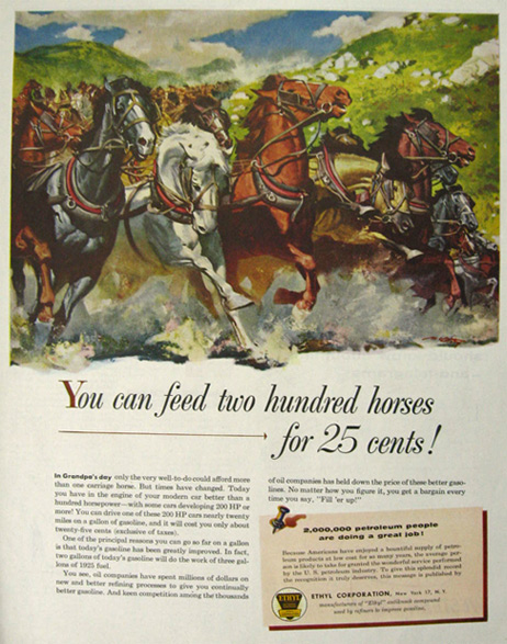 1954 Ethyl Gasoline Ad ~ Stampeding Horses
