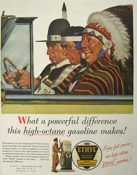 1954 Ethyl Gasoline Ad ~ Driving Indians ~ Lyman Anderson