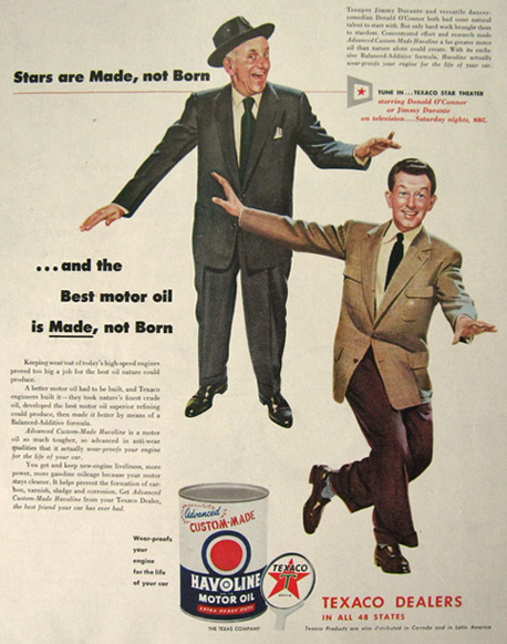 1954 Havoline Motor Oil Ad ~ Jimmy Durante & Donald O'Connor
