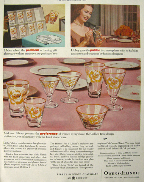 1954 Libbey Golden Rose Glassware Ad