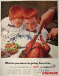 1955 Douglas DC-7 Airplane Ad ~ Red Headed Twins