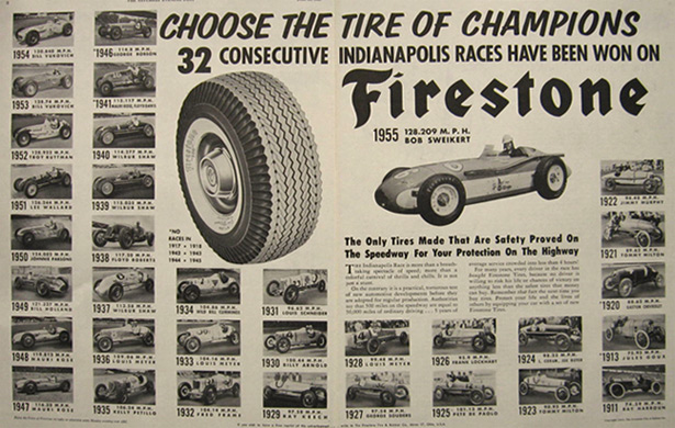 1955 Firestone Tires Ad ~ Winners at Indianapolis Race Photos