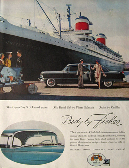 1955 Cadillac Sedan Ad ~ Body by Fisher ~ S.S. United States