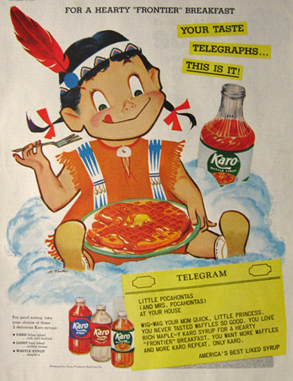 1955 Karo Syrup Ad ~ Little Pocahontas