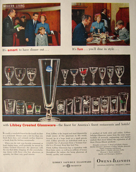 1955 Libbey Crested Glassware Ad ~ Restaurant, Hotel Logos