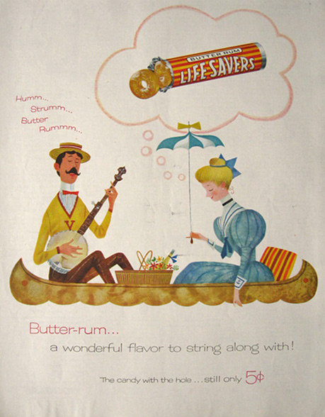 1955 Lifesavers Butter Rum Candy Ad ~ String Along