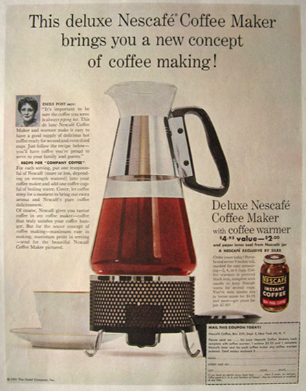 1955 Vintage Nescafe Coffee Maker Ad
