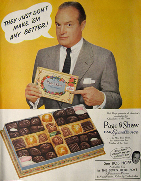 1955 Page & Shaw Candy Ad ~ Bob Hope