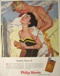 1955 Philip Morris Cigarettes Ad ~ Man on Beach Towels Off Woman