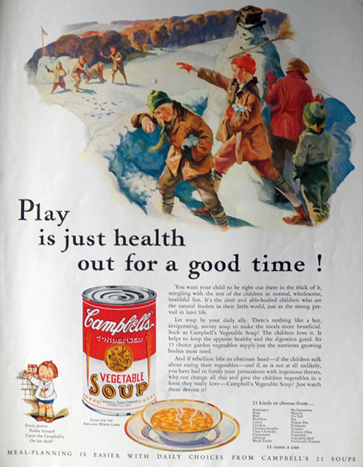 1932 Campbell's Soup Ad ~ Snowball Fight