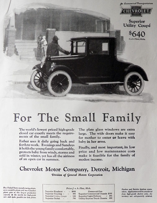 1924 Chevy Utility Coupe Ad ~ For the Small Family