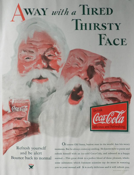 1933 Coca Cola Coke Ad ~ Santa's Tired Face