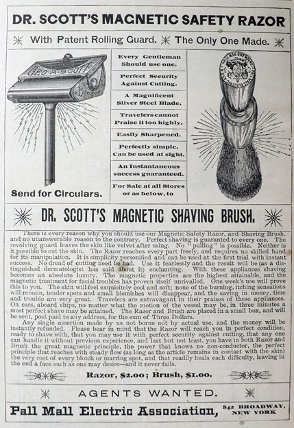 1891 Dr. Scott's Magnetic Safety Razor & Shaving Brush Ad