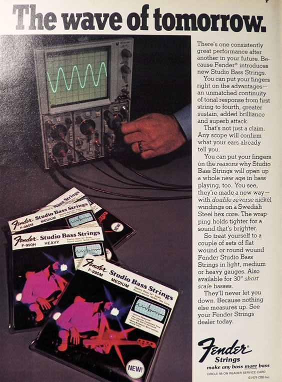 1979 Fender Studio Bass Strings Ad ~ Wave of Tomorrow