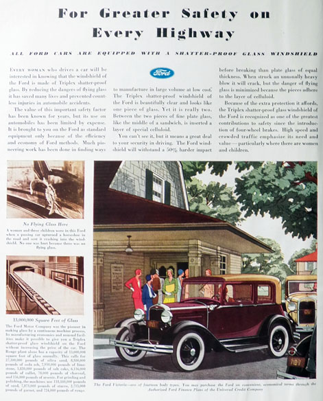 1931 Ford Victoria Ad ~ Shatter-Proof Glass