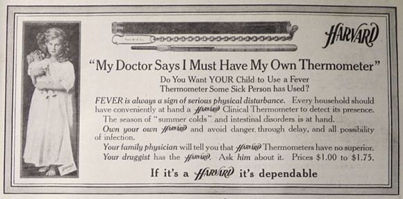 1913 Antique Harvard Clinical Thermometer Ad