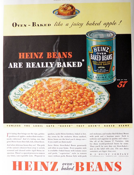 1932 Heinz Baked Beans Ad ~ Oven Baked