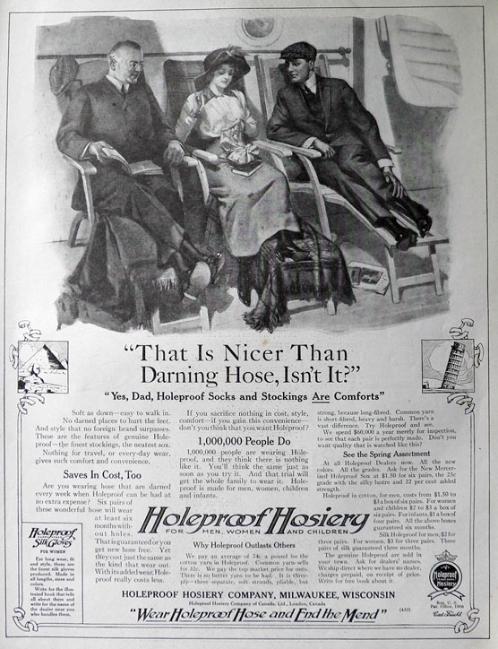 1913 Holeproof Hosiery Ad ~ Nicer Than Darning Hose