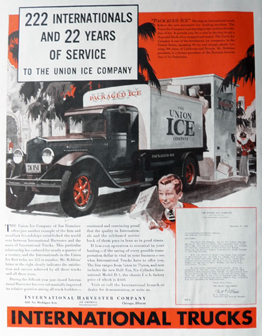 1933 International Trucks Ad ~ Union Ice Truck