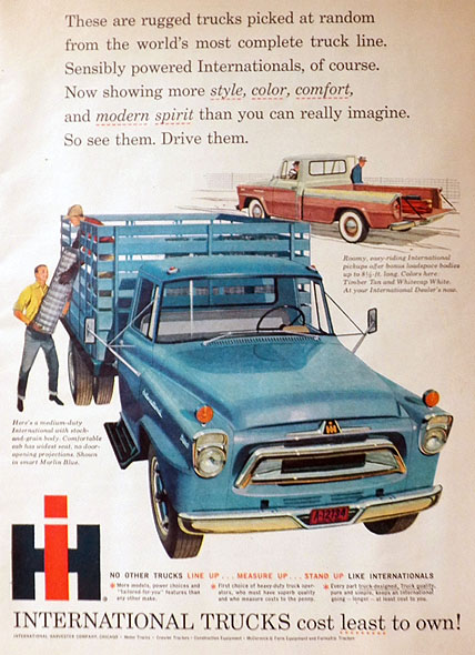 1958 International Trucks Ad ~ Stock & Grain Body