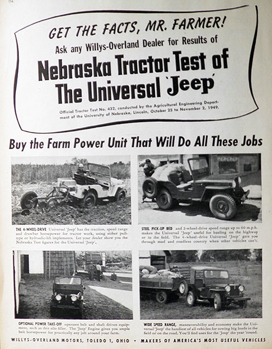 1950 Universal Jeep Ad ~ Nebraska Tractor Test