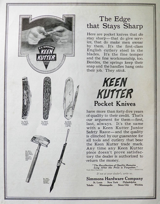 1914 Keen Kutter Pocket Knives Knife Ad, Vintage Hardware & Paint Ads