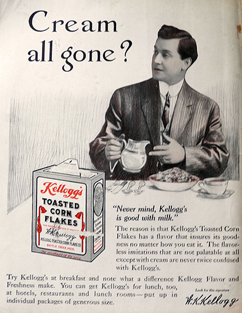1913 Kellogg's Corn Flakes Ad ~ Cream All Gone?