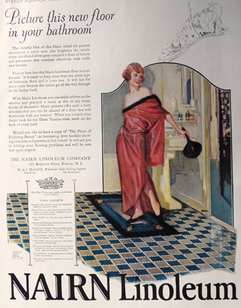 1924 Nairn Linoleum Ad ~ Blue Inlaid Tile