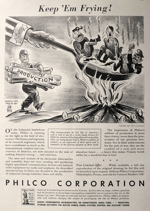 1942 WWII Philco Radio Ad ~ Sid Hix