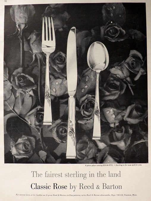 1958 Reed & Barton Sterling Silverware Ad ~ Classic Rose