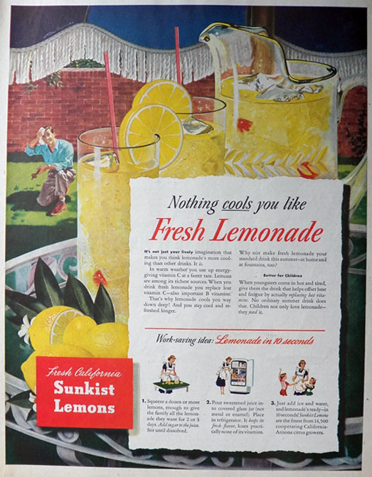 1949 Sunkist Lemons Ad ~ Fresh Lemonade