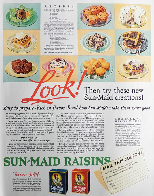 1932 Sunmaid Raisins Ad ~ Cupcake Recipe