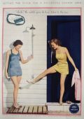 1936 Acele Fabric Ad ~ Vintage Swimsuits, Outdoor Shower