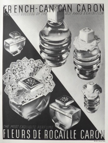 1937 Caron Perfume Ad ~ Fleurs de Rocaille, Can Can