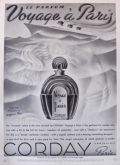 1937 Corday Perfume Ad ~ Voyage a Paris ~ Art Deco Nude Woman