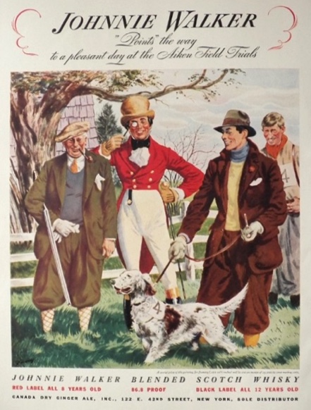 1937 Johnnie Walker Whiskey Ad ~ English Setter - Aiken Trials