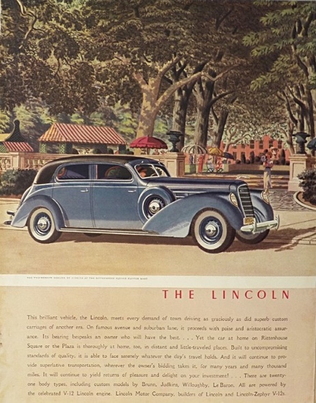 1938 Lincoln Berline Ad ~ Rittenhouse Square Flower Market